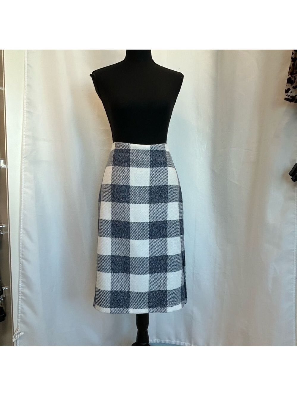 BANANA republic blue white checkered pencil skirt Sz 4